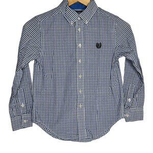 Chaps Boys Long Sleeve Plaid Button Down Shirt Kids Size 8 Blue White Check